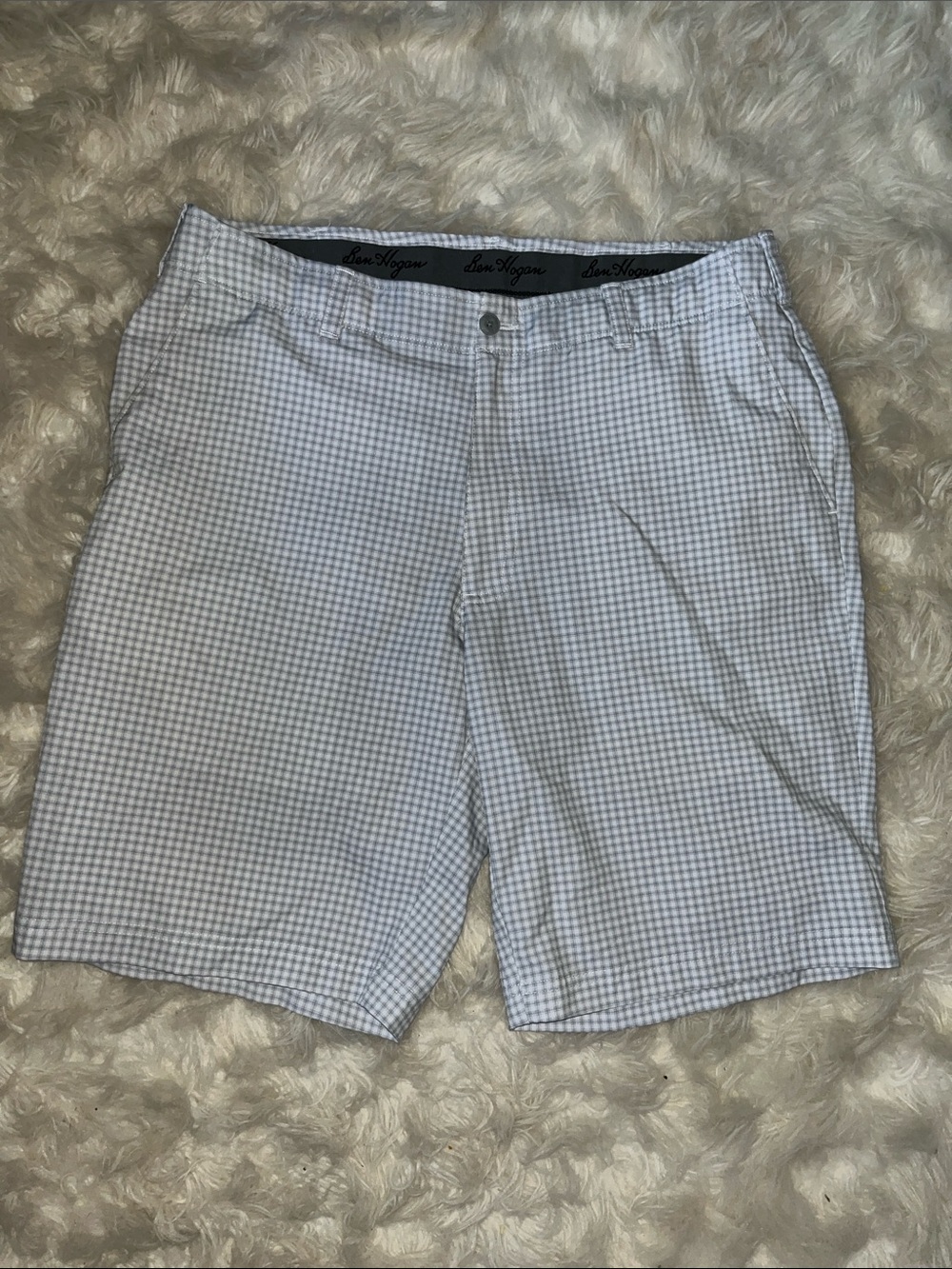 Hogan Men’s Light Blue and White Gingham Flat-Front Shorts